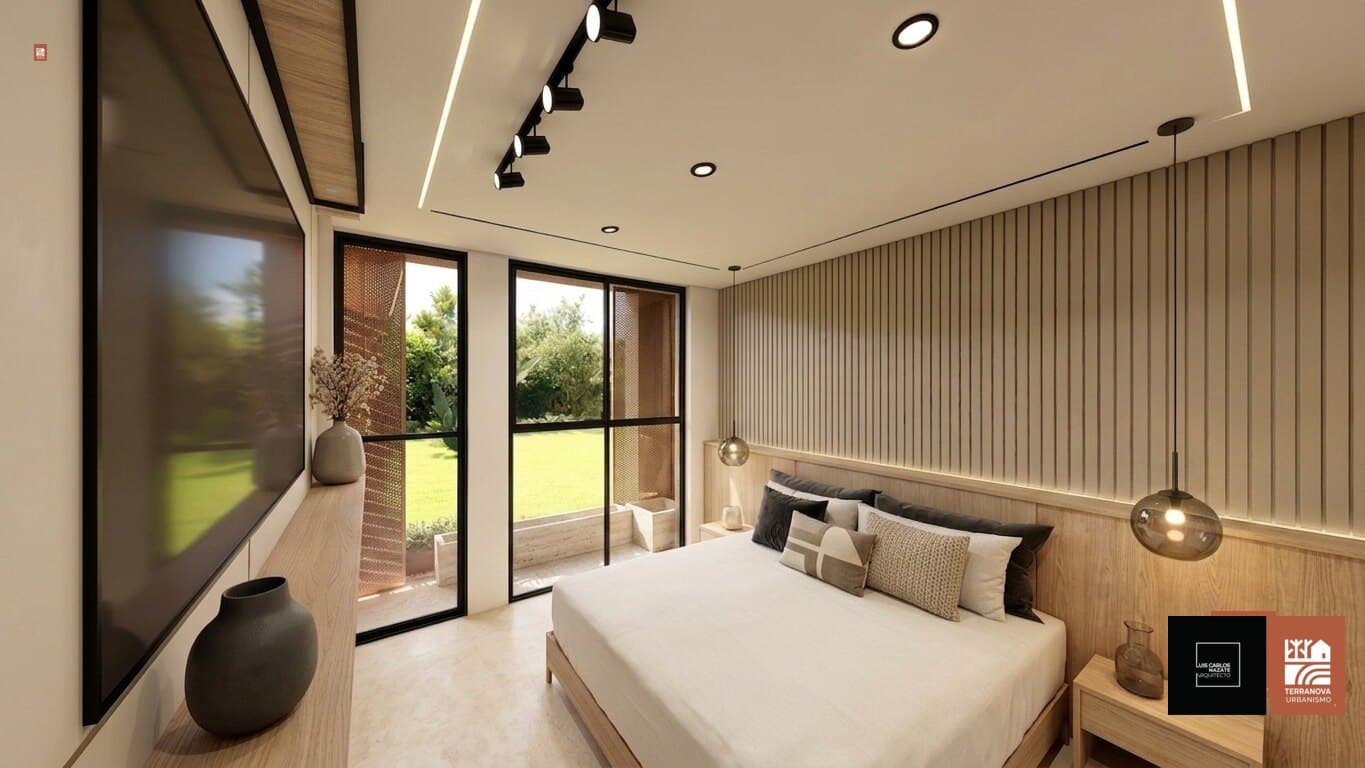Habitación principal. Render del proyecto Terranova.